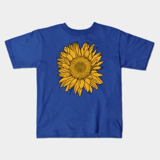 Yellow Sunflower Line Drawing Kids T-Shirt